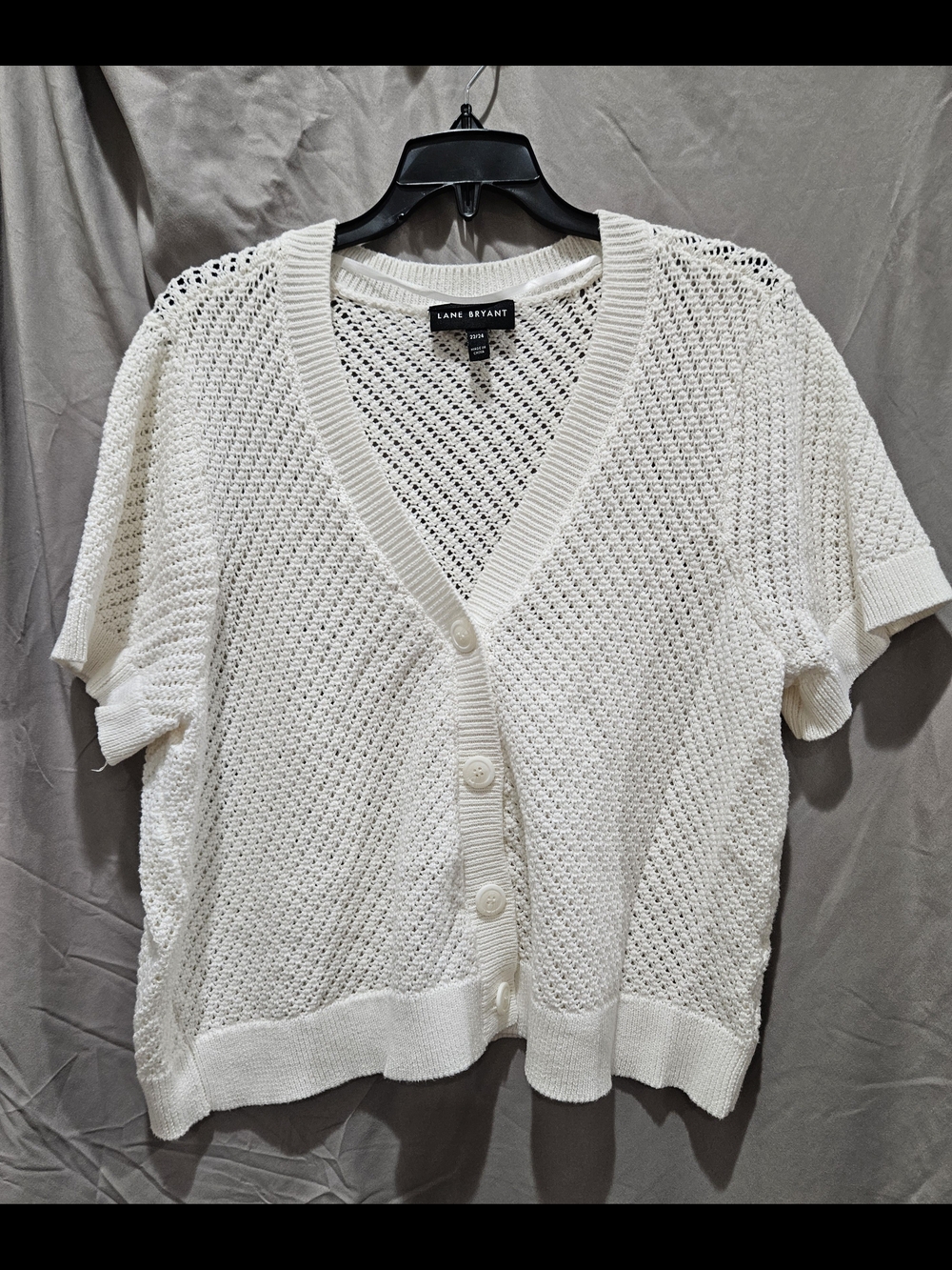 Lane Bryant Cream Open-Knit Short Sleeve Cardigan